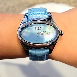 Lorenzo pozzan blue watch with leather band nwot
